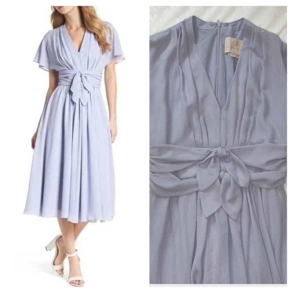 Gal Meets Glam Pale Blue Midi Wrap Dress